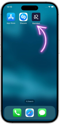 Rainbet PWA icon added to iPhone Home Screen in full screen mode