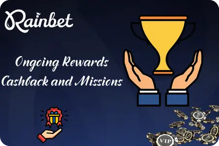 Daily cashback and mission rewards system on Rainbet casino