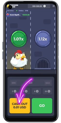 Chicken Road Cash-out button active during a live crash game round