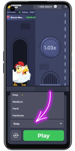 Four difficulty modes displayed before a round starts Chicken Road